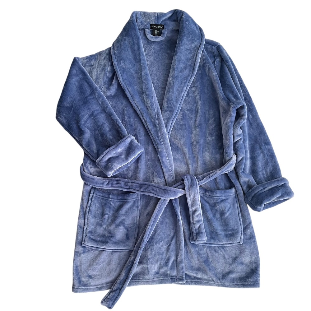 Cynthia Rowley Women XL Light Blue Plush Fuzzy Cozy Pocket Belted Bathrobe 8958S
